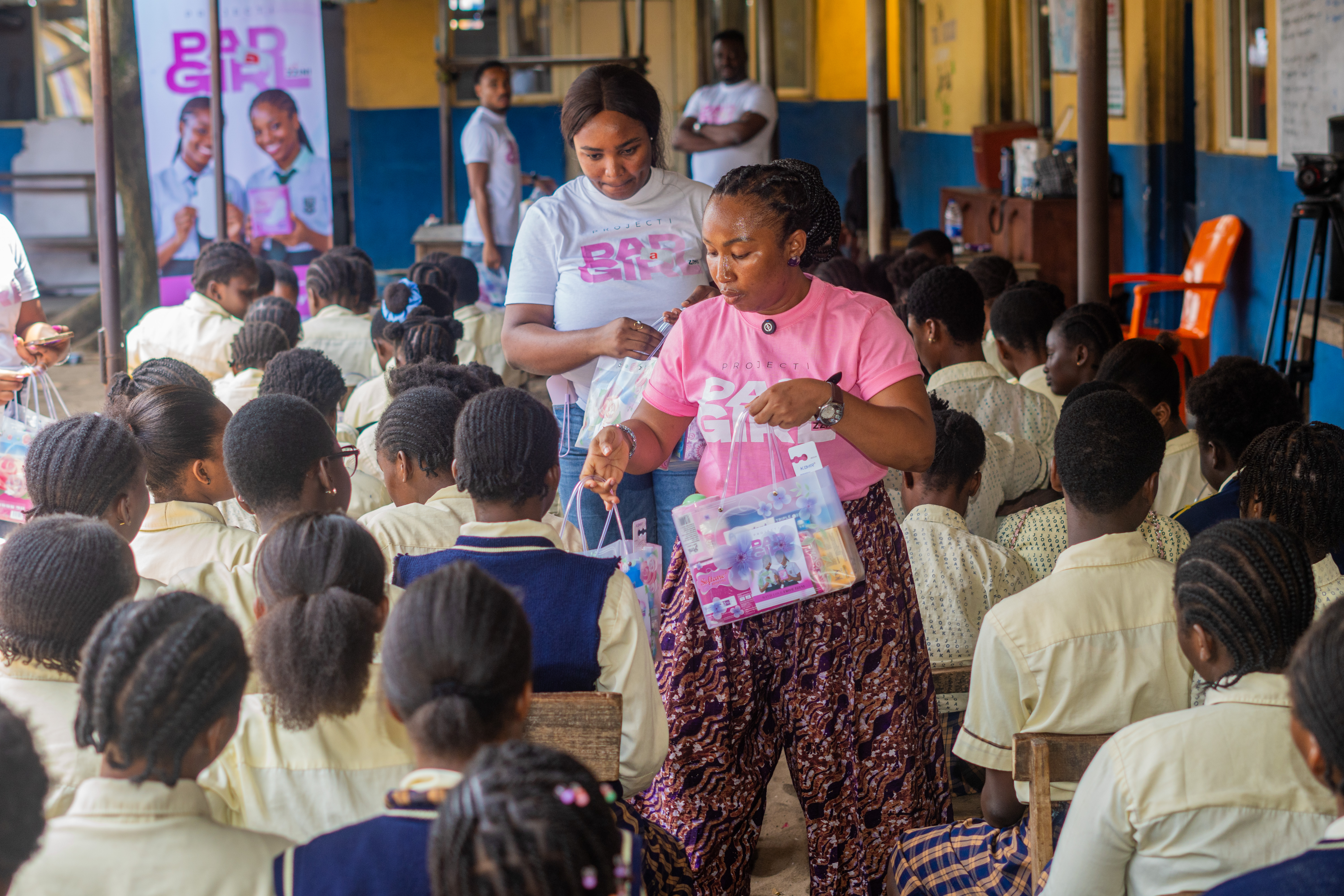 Girls receiving kits